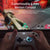 Person holding a gaming controller with text about customizable 6-axis motion control.