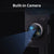 Close-up of a built-in camera lens on a dark background with 'Built-in Camera' text.
