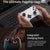 Gaming controller with integrated charging dock on a laptop keyboard, with text highlighting features.