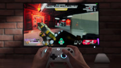 Video clip showing the 8BitDo Ultimate Wireless 2used to play a game on a large flat screen TV