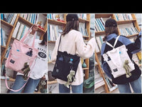 3-in-1 Canvas Handbag Shoulder Bags Backpack Large Capacity Tote Shopping Book Bag Girls Ladies Pockets School University