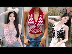 Knitted Sleeveless Heart Print Tank Top Halter Neck Women Backless Cardigan Sexy Small Vest Kawaii Harajuku Cute Sweet from NSE Imports #46.