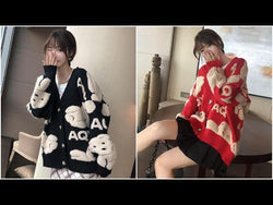 Teddy Bear Korean Style Fluffy V-neck Knitted Kawaii Women's Cardigan - Casual Fleece Cute Girls Cardigan Geek Chic from NSE Imports #36.