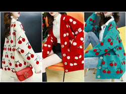 Cherry Pattern Korean Style Knitted Ladies Cardigan Casual Kawaii Harajuku Fruit Geek Chic from NSE Imports #28.