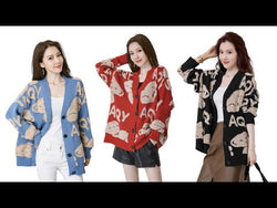 Teddy Bear Korean Style Fluffy V-neck Knitted Kawaii Women's Cardigan - Casual Fleece Cute Girls Cardigan Geek Chic from NSE Imports #35.