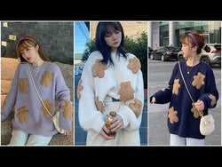 Fluffy Teddy Bear Patchwork Ribbed Knitted Sweater Kawaii Pullover Jumper Women's Jumper Korean Japanese Cute Sweet Loose from NSE Imports #40.