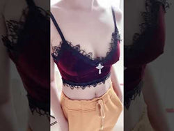Gothic Velvet Camisole - with Lace, Ribbon and Crucifix Details Vintage - Ideal for Gothic Style Rock Punk Emo styling from NSE Imports #28.