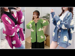 Fluffy Sheep Cardigan: Sheep print with a tufted texture from NSE Imports #34.