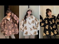 Girls Teddy Bear Zipped Fleece Fluffy Winter Women's Coat Cute Kawaii Cotton Rich Anime Cold Warm Thick Gift Teddy Jacket