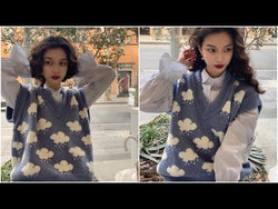 Rain Clouds Sweater Vest Women's Sleeveless Jumper Korean Harajuku V-neck Vintage Aesthetic Student Geek Chic from NSE Imports #25.