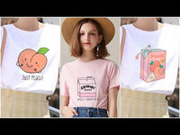 Cartoon Peach Juice Japanese Aesthetic T-Shirt: Summer tees for women