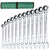 A 12-piece chrome vanadium combination wrench set arranged by size, with a green carrying case at the top, on a plain white background.