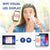 A promotional graphic for a handheld white facial cleansing device. The top half shows a woman holding the device near her face while also showing a phone screen with a matching app, under the text 'WIFI VISUAL LED DISPLAY.