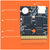 Electronic component with labeled parts on an orange background