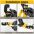 A four-panel installation steps graphic showing a yellow and black hydraulic crimping tool being handled by gloved hands. The panels are labelled 1 to 4 and detail the die installation steps.