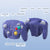 Purple gaming controller with labeled buttons on a light blue background