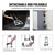 A product infographic showing a silver and black foldable dolly cart. The top section features two demonstration photos showing the cart being used in a car trunk and next to a wall, with text reading 'DETACHABLE AND FOLDABLE' and 'Convenient for storage in trunk/closet gaps.
