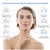 Woman with a WiFi blackhead removal device on her face and icons of multi-functional replaceable suction heads with descriptions.
