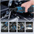 A cordless ratchet screwdriver in blue and black is being used in a car engine bay, with a hand holding the tool. Four smaller inset images at the bottom show additional use cases: motor repair, car repair, pipe repair, and building repair.