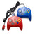 Two retro-style wired game controllers for the Nintendo 64/N64 on a white background, one red and one blue, each with black cables and multicolor buttons.