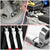 A collage showing a chrome socket wrench/ratchet tool in use on a wheel and car part, alongside close-up views of the tool and a hand demonstrating use. The image includes a red diagonal divider and a small red hand icon near the bottom right.