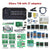 XGecu T48 with 37 adapters kit, featuring a black multi-pin test clip, USB cable, Tweezers, PLCC extraction tool, and multiple green and blue adapter boards and connectors arranged on a white background with red text labels.