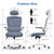 Ergonomic office chair with dimensions displayed on a white background