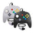 Two classic-style wired game controllers for the Nintendo 64/N64 on a white background, one in light grey and one in black, both with multicolor buttons and attached cables.