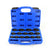A blue plastic tool case shown open, containing multiple black metal crowfeet spanners arranged in moulded slots. The case has a handle and corner protective bumpers, photographed on a plain white background.