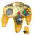 Transparent Yellow wireless gaming controller compatible with the Nintendo 64 (N64) with colourful buttons on a white background