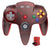 Transparent Red wireless gaming controller compatible with the Nintendo 64 (N64) with colourful buttons on a white background