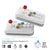 Pair of joystick controllers with colored buttons on a white background