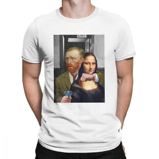 Van Gogh Takes Mona Lisa  Hostage Classical Art Funny Mens Tee Boys Tee Humourous Modern Art Mona Lisa Tee Van Gogh Tee from NSE Imports #2.