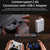 Gaming setup with controllers, laptop, and USB-C adapter on a wooden surface.