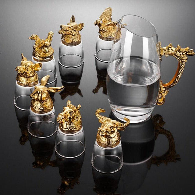 12x Chinese Zodiac Crystal Glass Shot Glasses / Wine Glasses & Jug Decanter Set Barware Drinking Glasses from NSE Imports #1.