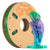 Spool ofSea Glass Rainbow Aurora Rainbow 3D printing filament with a green spool holder on a white background