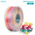 Spool of SUNLU RAINBOW #01 colourful silk filament with a small model car on a white background