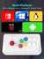 Multi-platform gaming controller with logos for Switch, Windows, Linux, Raspberry Pi, and Android TV Box on a dark background.