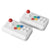 Two joystick controllers with colored buttons on a white background