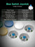 Blue switch joystick with specifications on a gray background