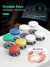 Set of colorful ABS keycaps on a stand with text highlighting durability and material properties.