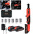 A cordless ratchet wrench tool set shown on a white background, including the orange-and-black ratchet, two 21V MAX batteries, a black carrying case with TQOQT branding, five socket sizes (9mm, 11mm, 12mm, 14mm, 15mm, 17mm), a power adapter, and two inset photos demonstrating the tool in use on a car engine.