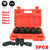 A 5-piece impact drive socket set in an open bright orange plastic case, with five loose black sockets displayed in front. The image includes size text listing 30mm, 32mm, 34mm, 35mm, and 36mm, along with impact and 1/2" drive icons.