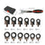 Socket wrench set with a black carrying case, a 2.5-inch extension bar, and 12 different ratchet bits shown with millimeter sizes and dimension labels on a white background.