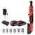 A cordless ratchet wrench tool kit shown on a white background, including the red and black ratchet, two 21V MAX batteries, a black carrying case, a wall charger, five socket bits (9mm, 11mm, 12mm, 14mm, 15mm, 17mm), and a separate battery pack.