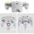 Top, front, and back views of a grey wireless gaming controller compatible with the Nintendo 64 (N64) on a white background