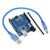 An UNO-R3 development board with USB-B cable and pin header.