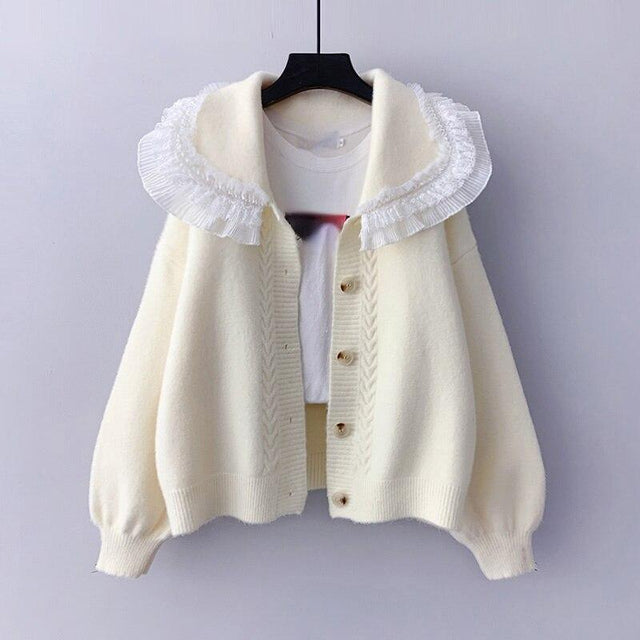 Big Lace Collar Cardigan Women's Cardigan Turn Down Collar Sweater Jacket Loose Elegant Ladies Cardigan Cute Frilly Kawaii from NSE Imports #25.