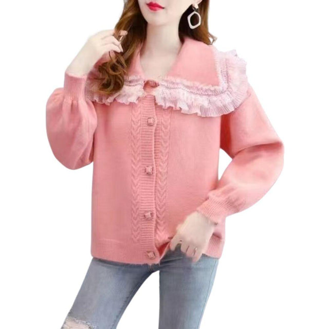 Big Lace Collar Cardigan Women's Cardigan Turn Down Collar Sweater Jacket Loose Elegant Ladies Cardigan Cute Frilly Kawaii from NSE Imports #1.