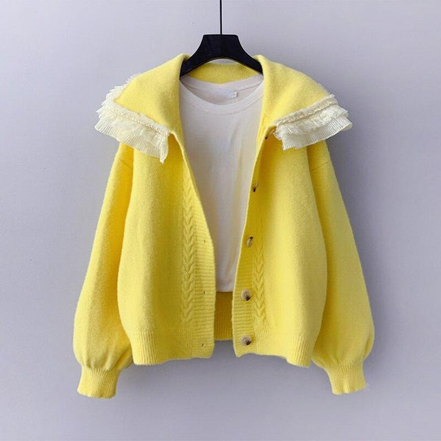 Big Lace Collar Cardigan Women's Cardigan Turn Down Collar Sweater Jacket Loose Elegant Ladies Cardigan Cute Frilly Kawaii from NSE Imports #24.